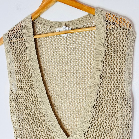 ANN TAYLOR LOFT Womens Tan open Knit Sweater Vest Size S Coastal Chic beachy - Picture 4 of 7
